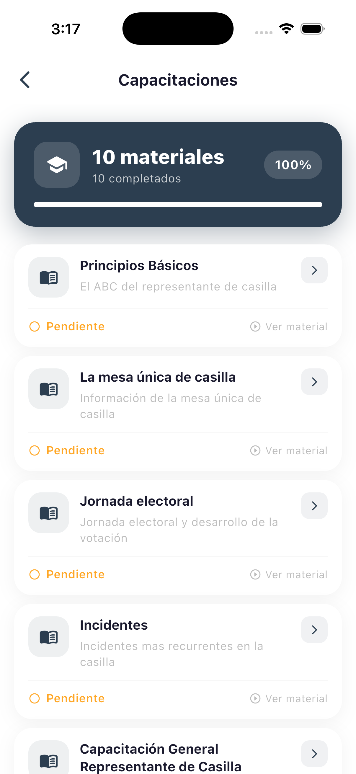 Lista de capacitaciones