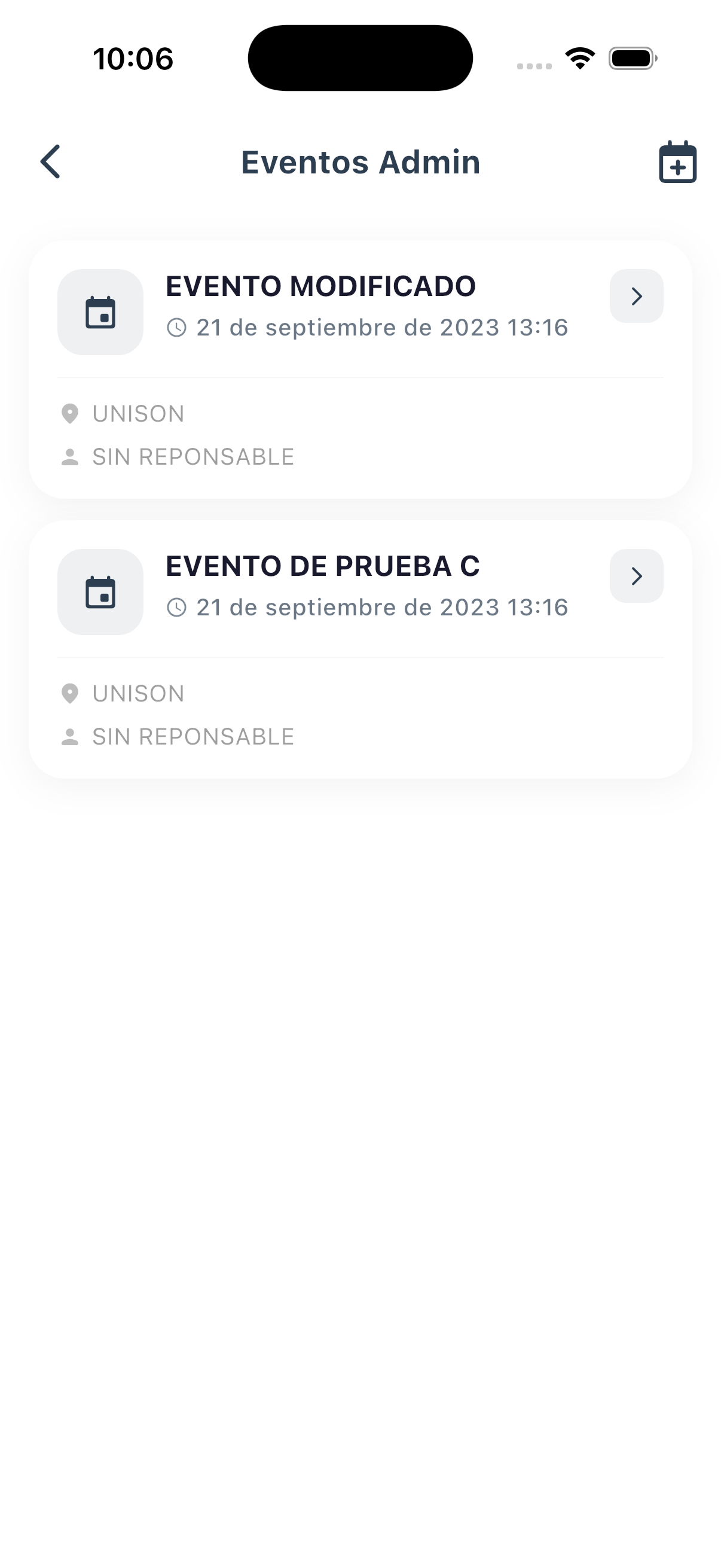 Lista de eventos