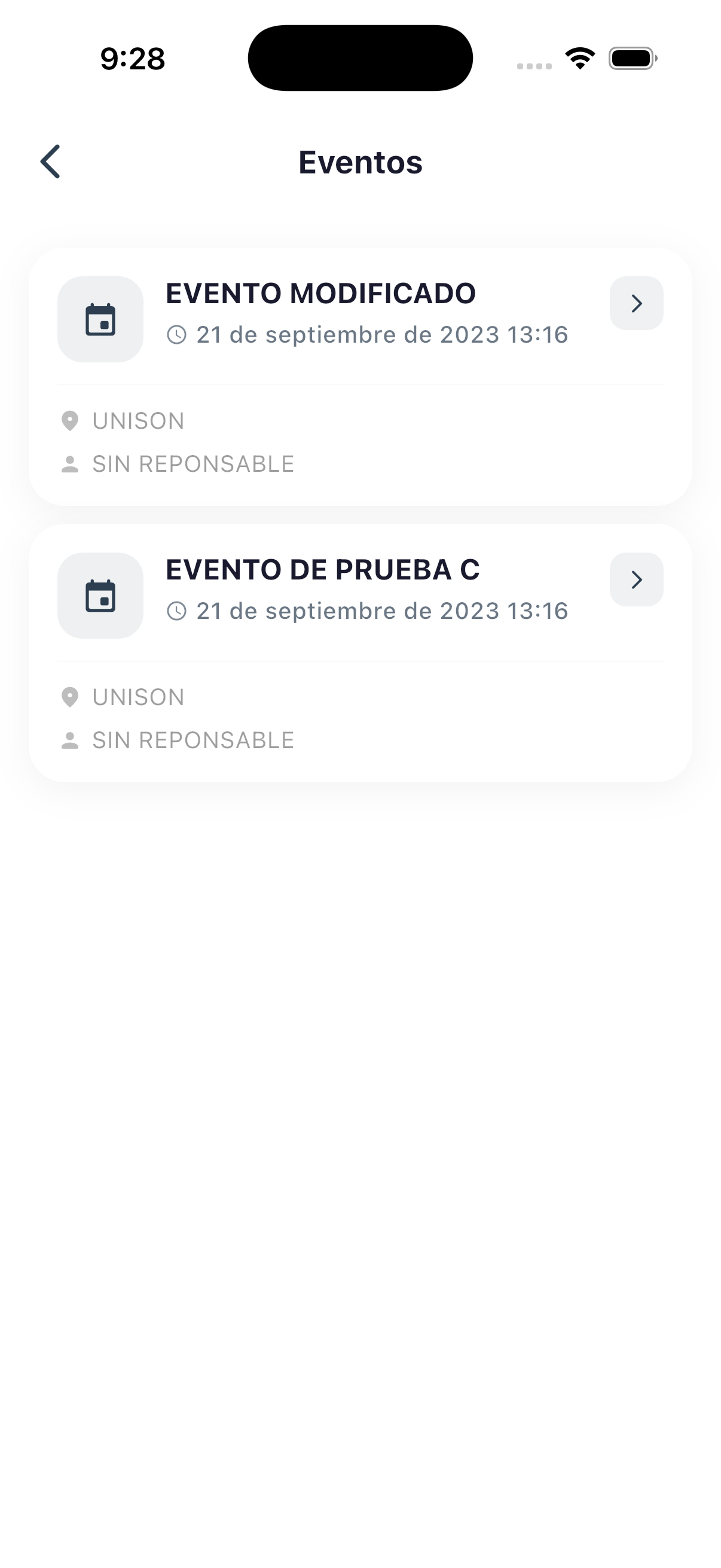 Lista de eventos