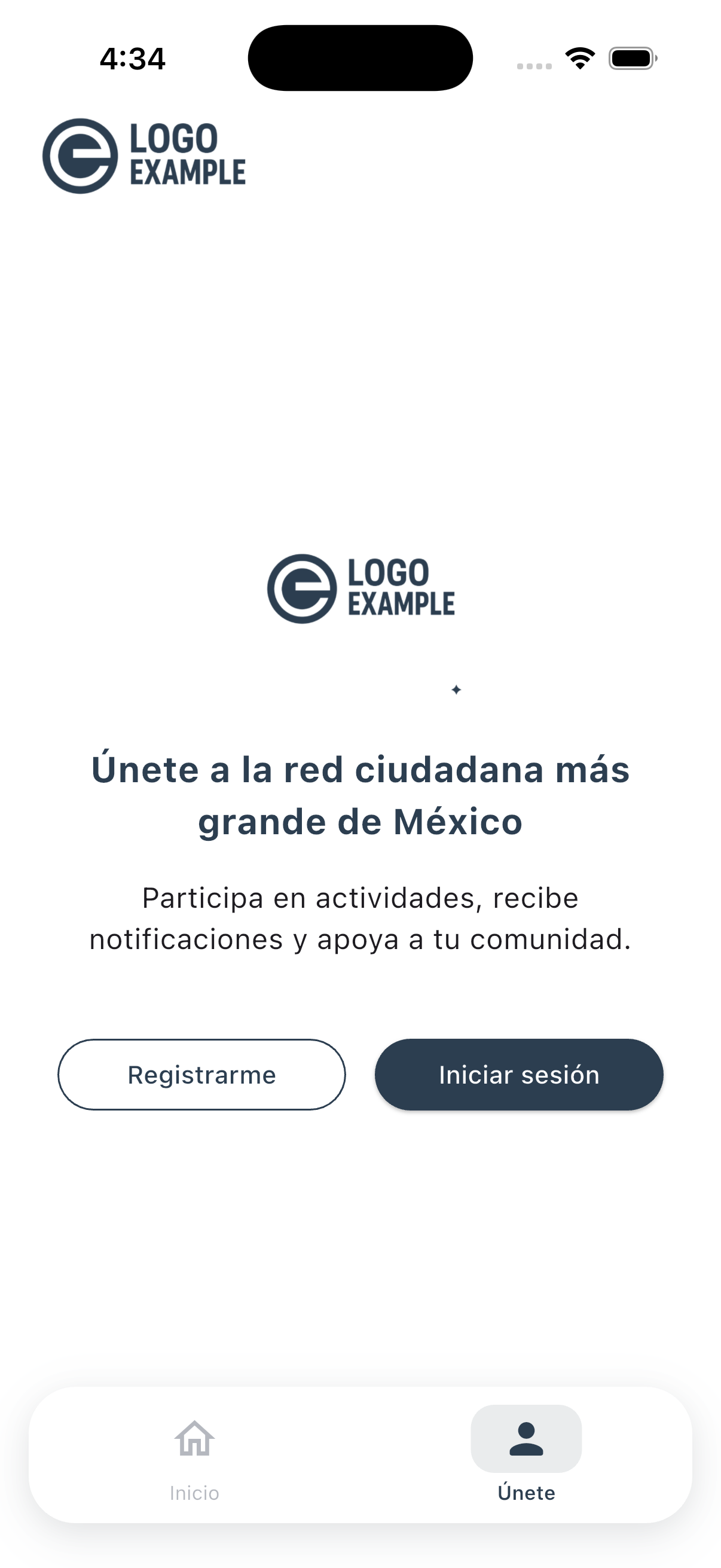 Pantalla de bienvenida